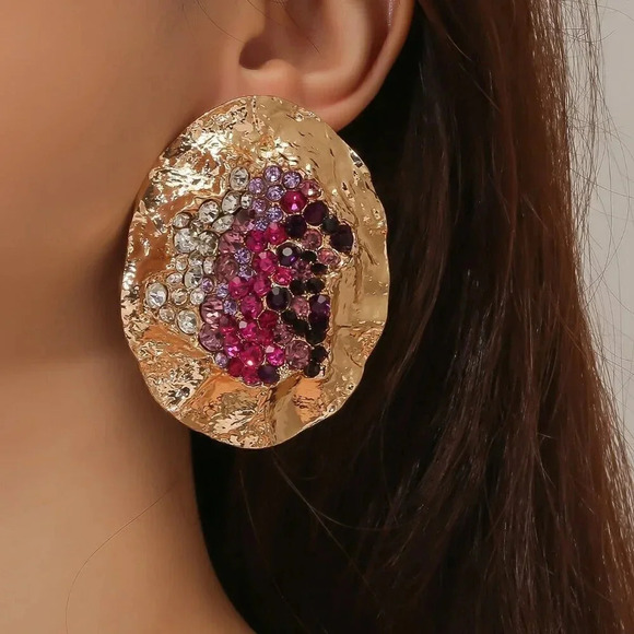 Multicolor Women's Random Color Rhinestone Decor Textured Stud Earring - Picture 1 of 7